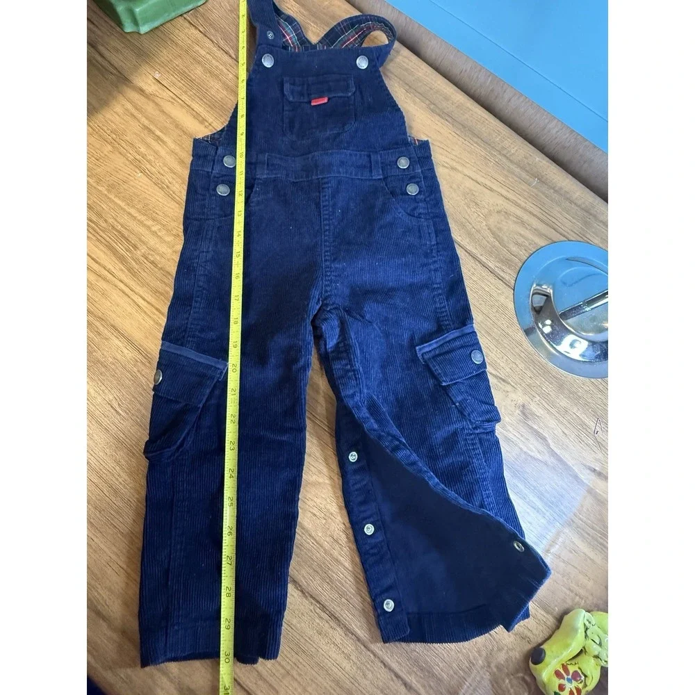 Blue Corduroy Overalls by Jojo Maman Bebe‎ Size 2/3 Years. Tartan Plaid Accents